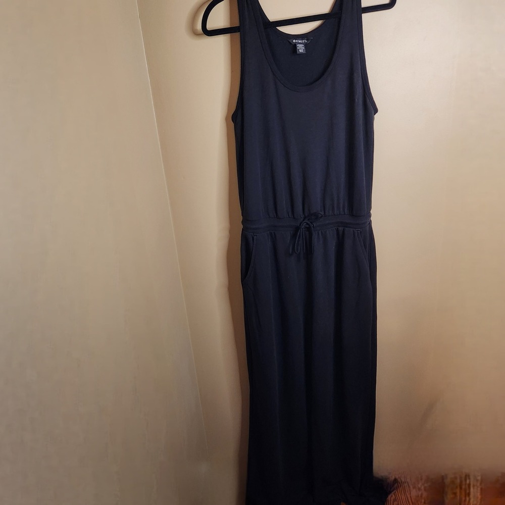 Athleta Coaster Luxe Jumpsuit Black Sleeveless Wide Leg Tall Medium 415893